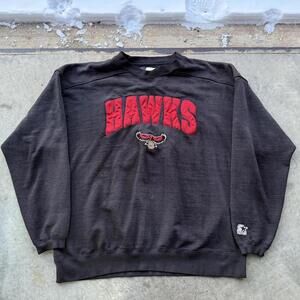 Vintage 90s Starter Atlanta Hawks Black faded embroidered sweatshirt size XL